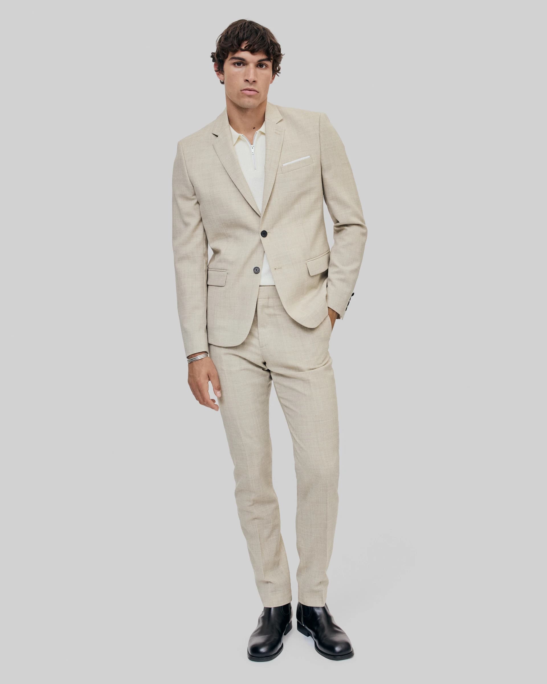 Veste de costume en laine coupe ajustée beige