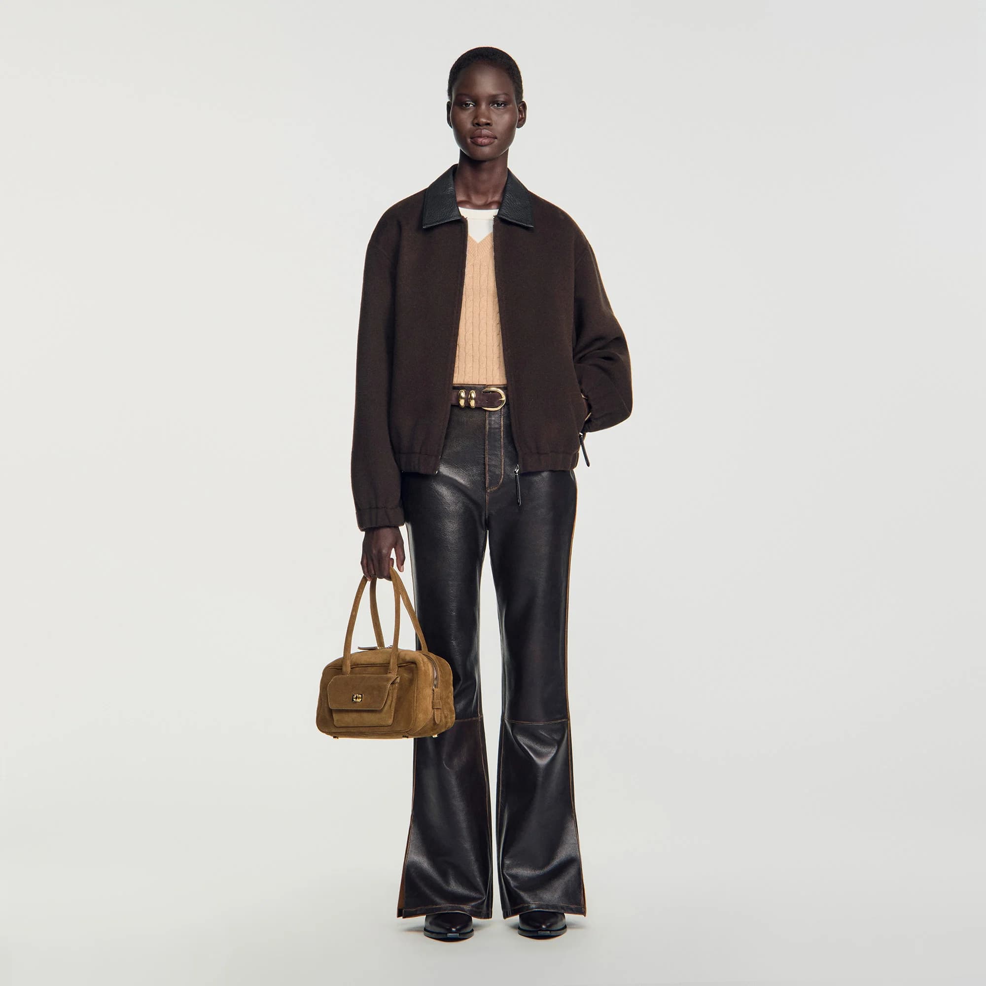 Blouson double face col cuir