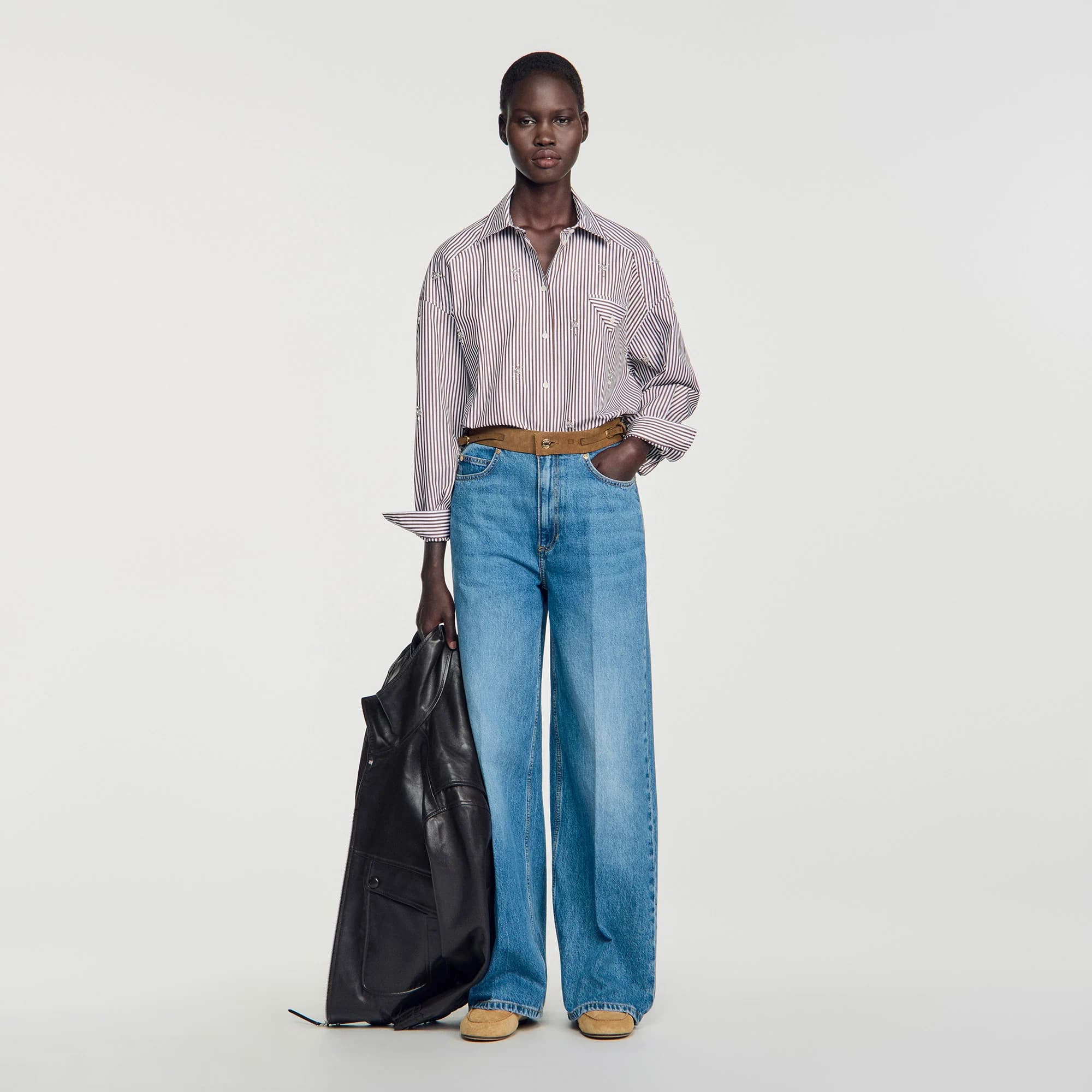 Chemise oversize à rayures strassée