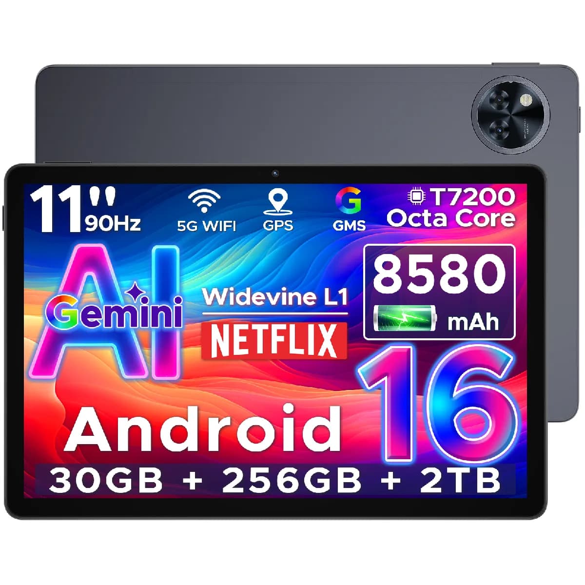 DOOGEE U11PRO WiFi Tablette Gris- 30 Go+256 Go TF 2To- 11 Pouces 90Hz - Android 16 - 8580 mAh - 13MP+5MP