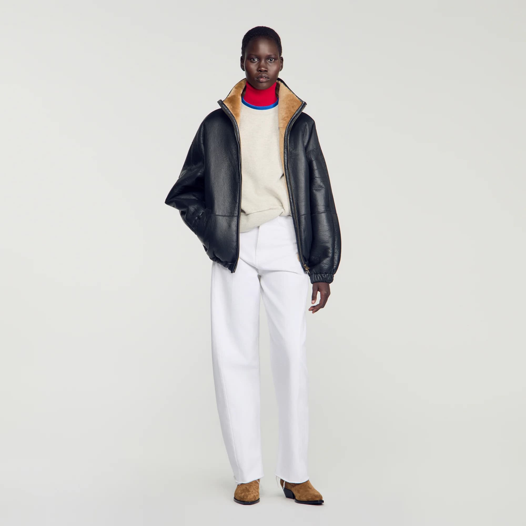 Blouson oversize en peau lainée