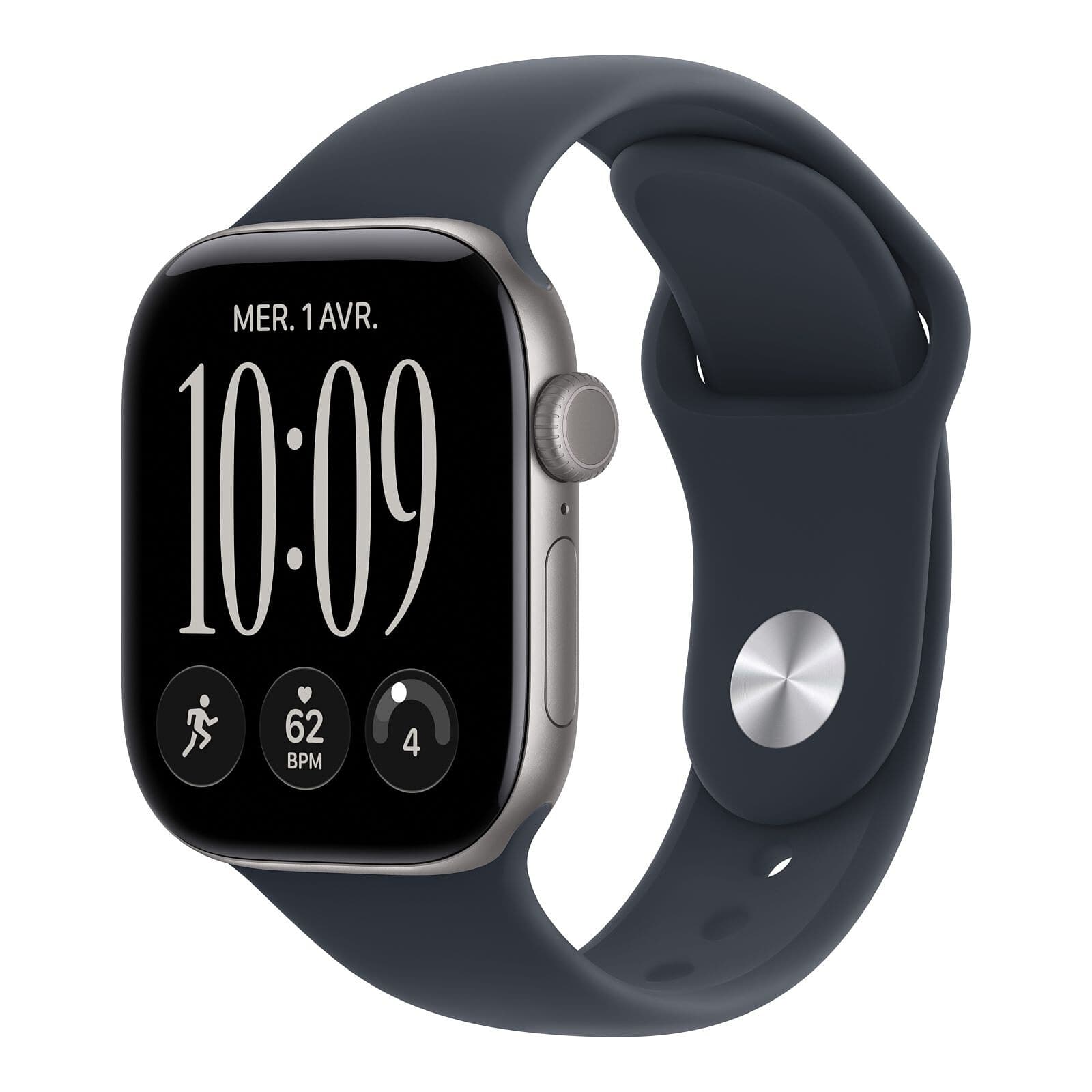 Apple Watch Series 12 GPS 42 mm Aluminium Gris sidéral Bracelet Sport Bleu marine M/L