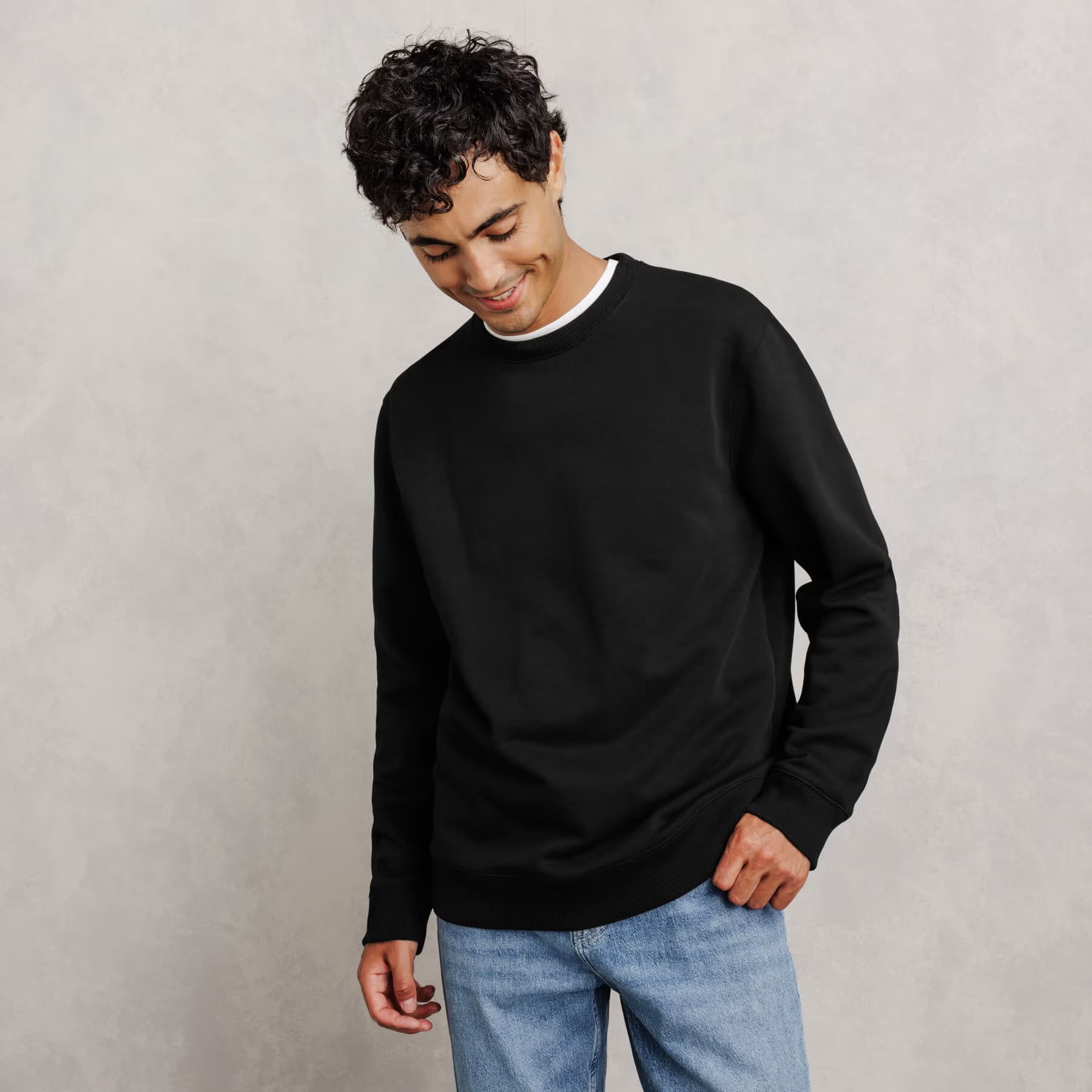 Sweat col rond molleton uni Noir