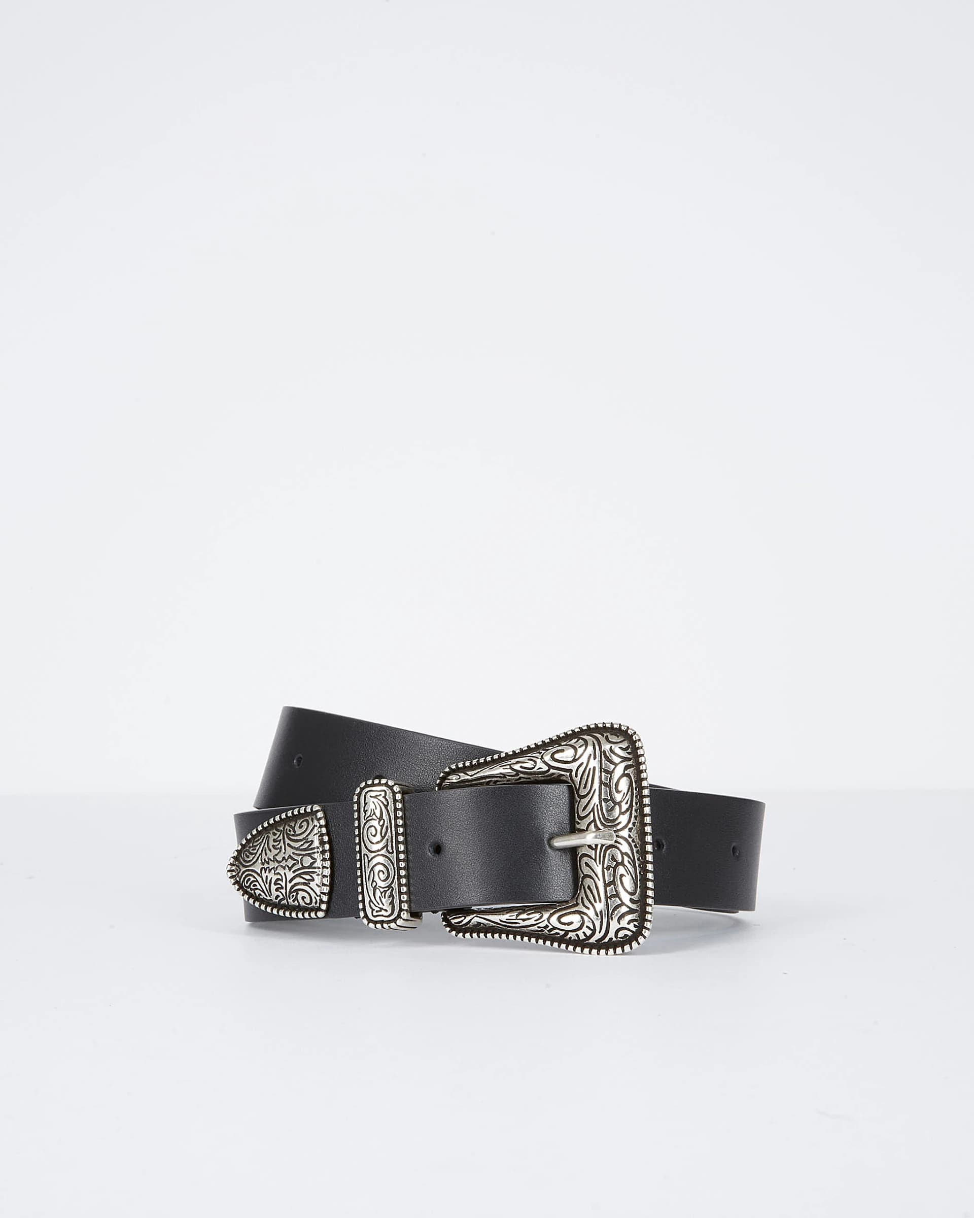 Ceinture fine en cuir noir