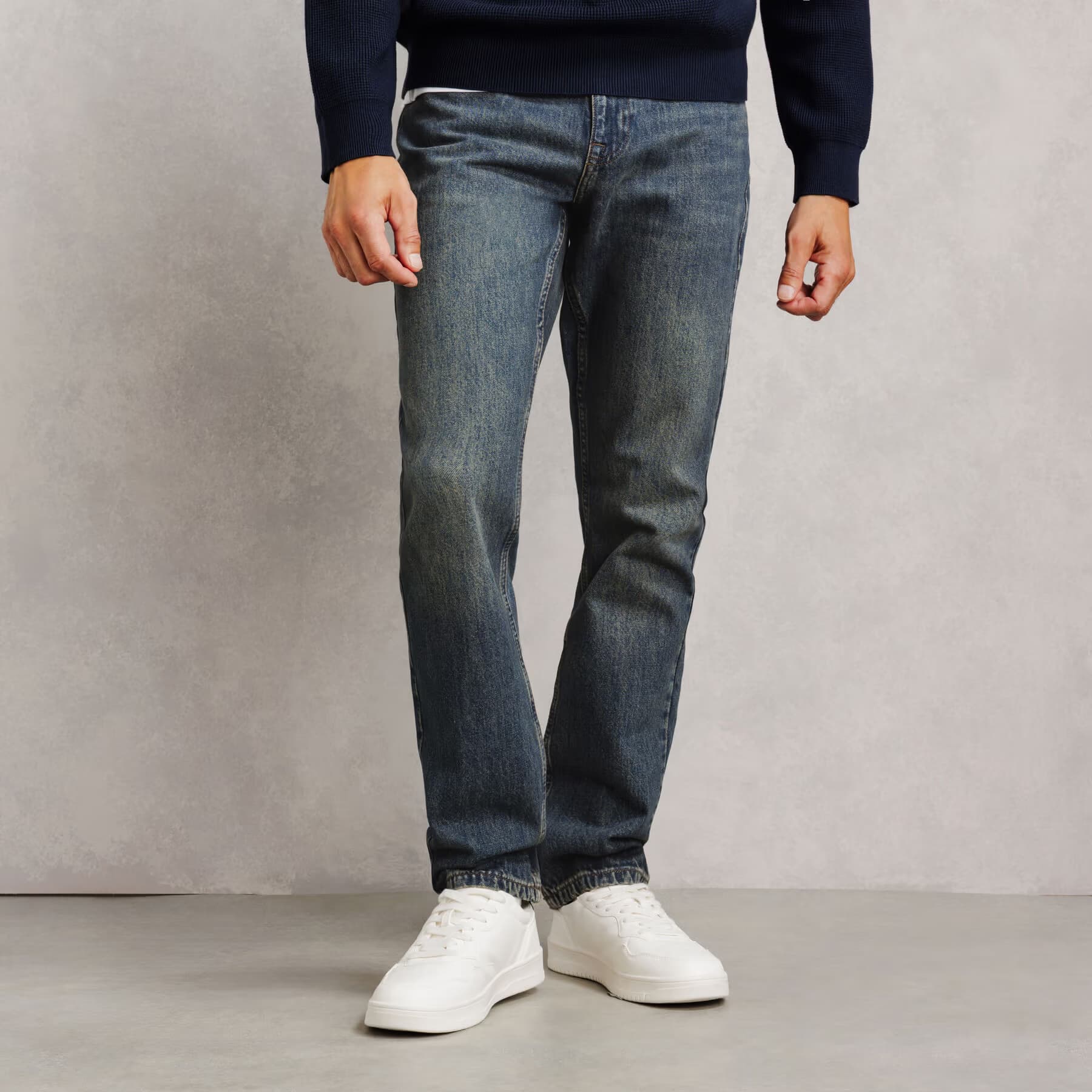 Jean straight délavé 100% coton Bleu moyen