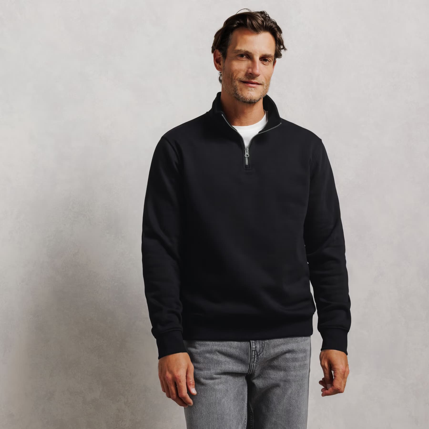 Sweat col montant zippé molleton uni Noir