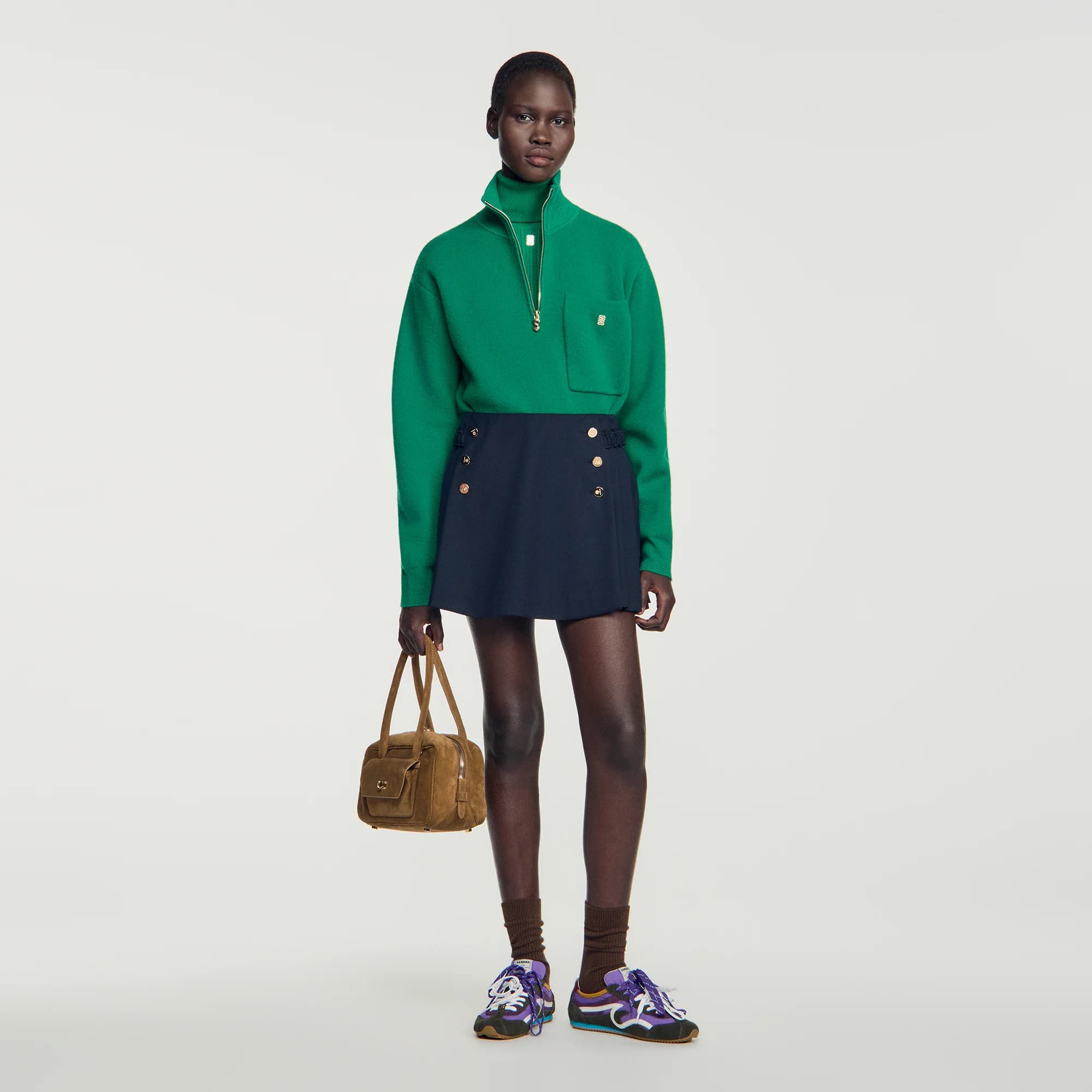 Jupe short à boutons en laine